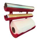 Porta Suporte Frisado Rolo Parede Cozinha 3 em 1 Papel Toalha, Alumínio, Filme PVC