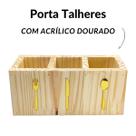 Porta Talheres Organizador de Madeira e Acrílico Com Divisória de Mesa