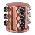 Porta Tempero 12 Potes de Vidro Base Giratória Redondo Rose-Gold Cobre