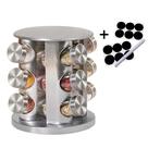 Porta Tempero Condimentos Suporte Cozinha Giratório Inox 12 Potes Redondo Com Etiquetas e Caneta