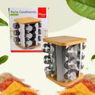 Porta tempero Giratório Inox com Base de Bambu 12 Potes