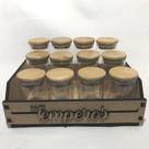 Porta Temperos 12 Potes Vidro Hermético Bambu + Suporte MDF Porta Temperos 12 Potes Vidro Hermético Bambu + Suporte MDF