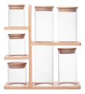 Porta Temperos 6 Peças em Vidro com Tampa e Suporte de Bambu Wolff Porta Temperos 6 Peças em Vidro com Tampa e Suporte de Bambu Wolff