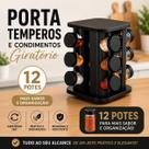 Porta Temperos E Condimentos Giratório Com 12 Potes Vidro Cor Preto
