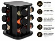 Porta Temperos E Condimentos Giratório Com 12 Potes Vidro Cor Preto Porta Temperos E Condimentos Giratório Com 12 Potes Vidro Cor Preto