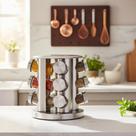 Porta Temperos E Condimentos Giratório Inox Original 12 Potes Vidro Organizador Cozinha Área Gourmet