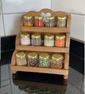 Porta-temperos em Madeira com 12 Potinhos de Vidro (40ml) 3 níveis
