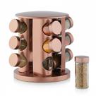 Porta Temperos Giratório Rose Gold com 12 Potes de Vidro 80g Base Redonda em Inox