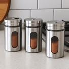 Porta Temperos Inox Cozinha Kit com 3 Unidades com Visor Frontal