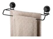 Porta Toalha Banho Duplo C/ Ventosa Aço Carbono 45cm Preto