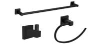 Porta Toalha Banho Metal 63cm Preto Fosco + Cabide Inox Black + Toalheiro Rosto Argola