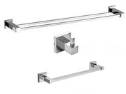 Porta Toalha de Banho Duplo 65cm + Porta Toalha de Rosto 30cm + Cabide Inox Cromado Suporte