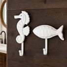 Porta Toalha de Parede Kit 2 Peças Cabideiro Decorativo Peixe e Cavalo Marinho Branco Porta Toalha de Parede Kit 2 Peças Cabideiro Decorativo Peixe e Cavalo Marinho Branco
