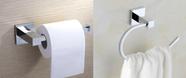 Porta Toalha de Rosto Argola + Porta Papel Higiênico Ret Cromado Banho Cromax