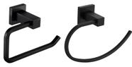 Porta Toalha de Rosto Metal Argola Black + Porta Papel Higiênico Black Metal Rolo Papeleira