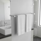 Porta Toalhas Duplo Para Banheiro Orion 42cm Prata Escovado Grego Metal