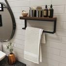 Porta Toalhas Para Banheiro Com Prateleira Decorativo Toalheiro Industrial Aço Amadeirado
