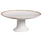 Porta Torta com Pé de Cerâmica Bambu Branco 34cm - Scalla