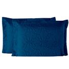 Porta Travesseiro Floral Azul Marinho Casaborda 2 Peças