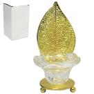 Porta Vela Castical De Vidro C Base Metal Fl Dourado F221803