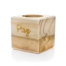 Porta Vela Quadrado de Natal Paz Em Madeira e Dourado 7 cm - D'Rossi