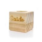 Porta Vela Quadrado Natal Saúde Madeira E Dourado 7Cm
