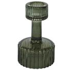 Porta Vela Vidro Canelado Base Larga Verde Castiçal Vintage