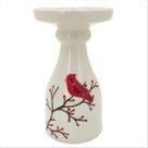 Porta Velas Pássaro Vermelho Cerâmica Enfeite Mesa Posta Natal 16cm
