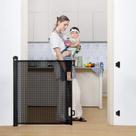 Portão de bebê retrátil COMOMY para escadas de 0 a 55 cm de malha preta