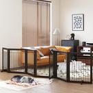 Portão para animais de estimação PAWLAND 144 cm extra largo 76 cm de altura com porta de madeira Portão para animais de estimação PAWLAND 144 cm extra largo 76 cm de altura com porta de madeira