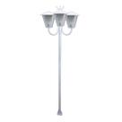 Poste Braço Curvo Luminária Romana Tripla Jardim Branco 2Mt