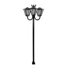 Poste Braço Curvo Luminária Romana Tripla Jardim Preto 300cm