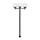 Poste Luminária Triplo Globo G Braço Reto Jardim Preto 300cm