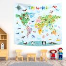 Pôster de tapeçaria BASHOM TP-001 Mapa do Mundo Animal 150x130cm
