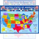 Pôster Mapa dos Estados Unidos com bandeiras estaduais laminadas de 14x19,5 cm