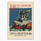 Pôster vintage Cat and Book Wake Up and Read em tela de 40x60cm