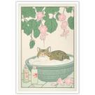 Pôsteres de tela: gato malhado japonês na banheira, arte de parede 40x60cm