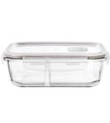 Pote 640ml 13x17,7x6cm Hermético Retangular Em Vidro Borossilicato Com Tampa E Divisória