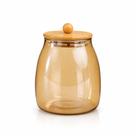 Pote bolinha Ambar de vidro Hermético 1000ml com tampa de bambu organizador cozinha