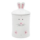 Pote Bomboniere Potiche Tampa Coelho Branco Rosa Páscoa 18cm