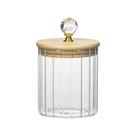 Pote Com Tampa Bambu de vidro Hermético canelado transparente cristal 550ML Porta Mantimentos cozinha