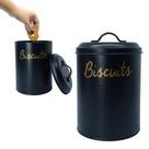 Pote De Biscoitos Bolacha Cookies Luxo Com Tampa Aço Preto