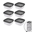 Pote de plástico Clic quadrado 580ml com 6 unidades Plasutil ref.13901