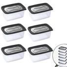 Pote de plástico Clic retangular 1,2 litros com 6 unidades Plasutil ref.13857 Pote de plástico Clic retangular 1,2 litros com 6 unidades Plasutil ref.13857