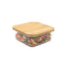 Pote de vidro 740ml com tampa de bambu hermético quadrado - Tud