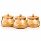Pote de vidro Bolinha ambar com vedação de silicone e tampa de bambu 450ml cozinha organizador