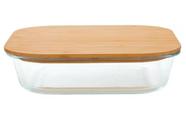 Pote de vidro borosilicato retangular 1500ml hermético tampa de bambu multiuso