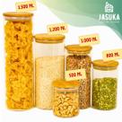 Pote de Vidro Borossilicato com Tampa de Bambu Hermética em Silicone para Mantimentos