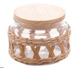Pote de vidro borossilicato com tampa em madeira sisal 350ml