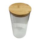 Pote de Vidro Borossilicato Listrado 1,4L com Tampa de Bambu Hermético Organizador Alimentos Cozinha Resistente Durável